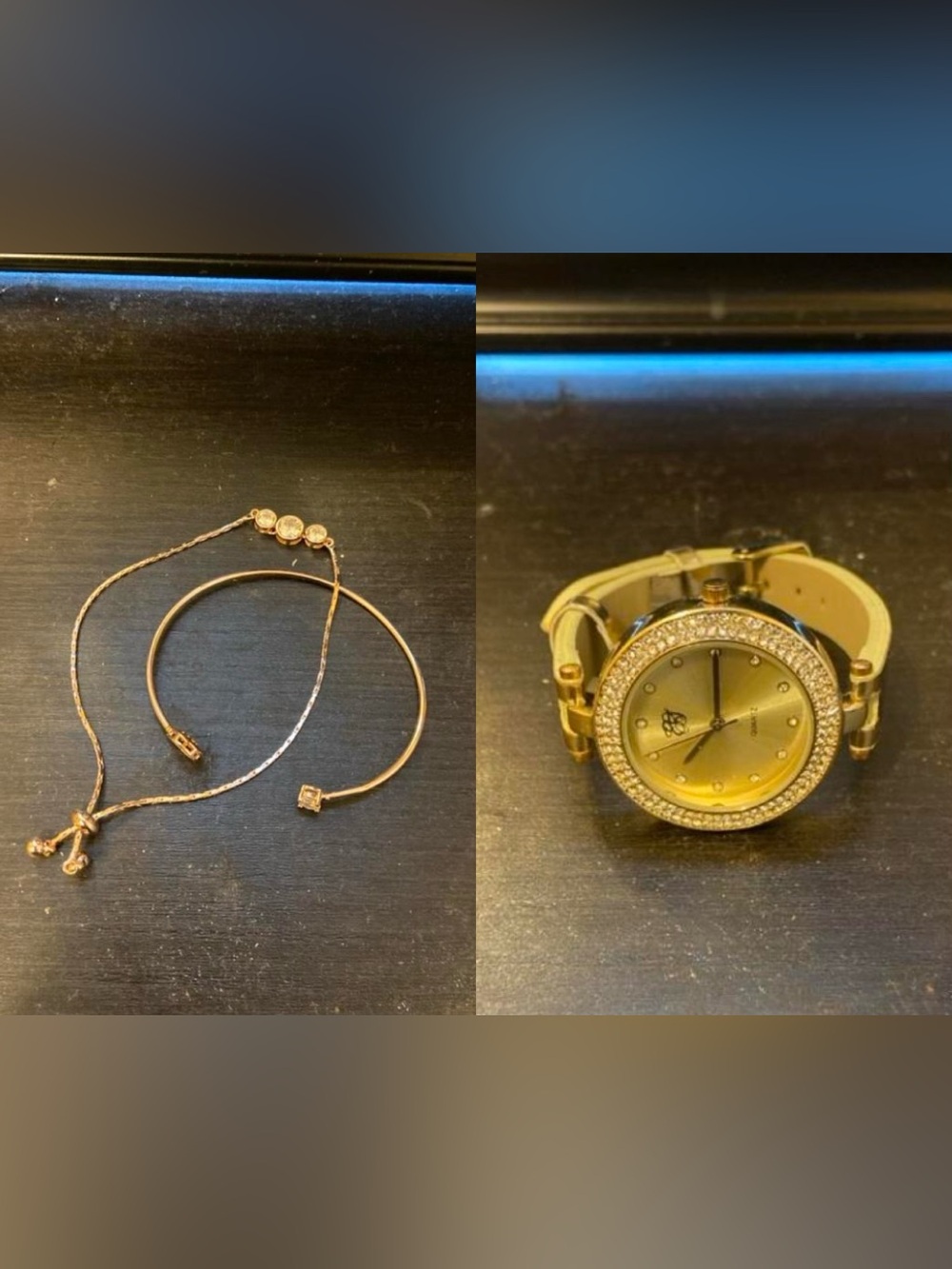 Rose Gold Pink Y2K Bracelet & Gold Watch Set